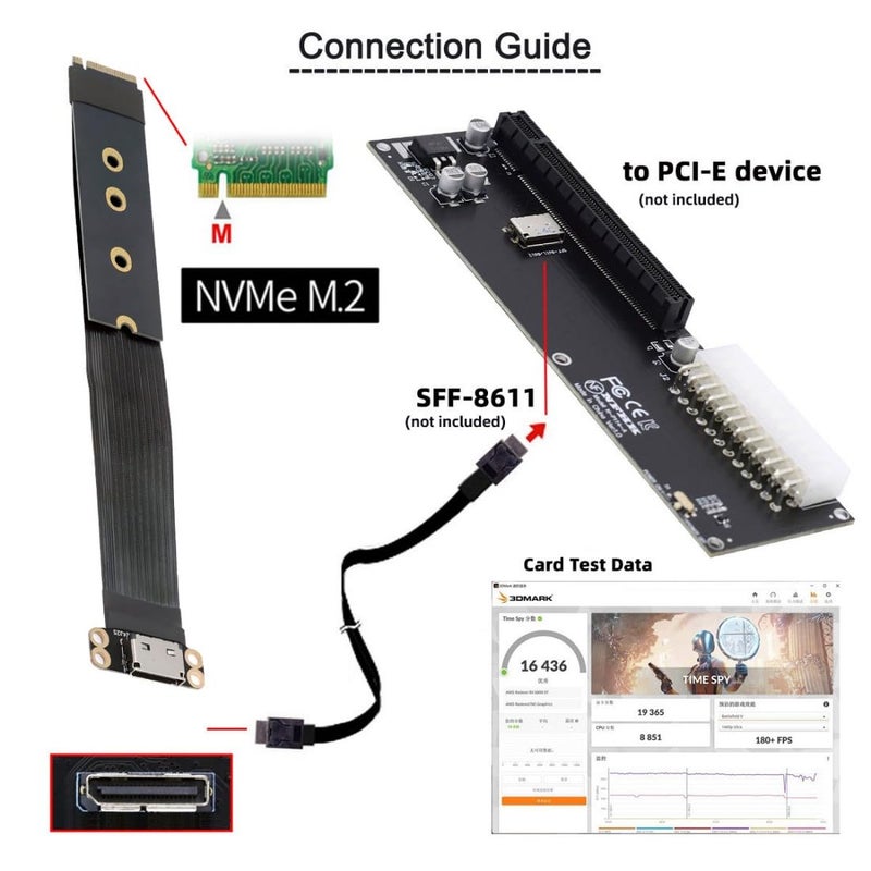 Chenyang Oculink SFF-8612 to PCI-E 4.0 NVME M.2 M-Key Host Ribbon Flex Extension Cable Adapter Support 2230/2242/2260/2280 for External Graphics Card & SSD - Image 3